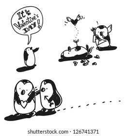 valentine's day cartoons set, cute penguins in love