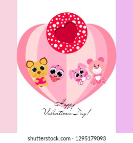 Valentine's Day, cat, bunny, bear, heart,smiley, vector background