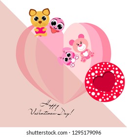 Valentine's Day, cat, bunny, bear, heart,smiley, vector background