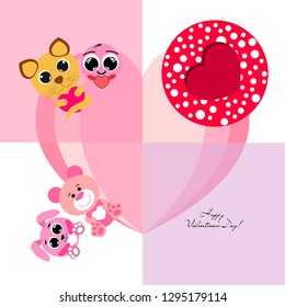 Valentine's Day, cat, bunny, bear, heart,smiley, vector background