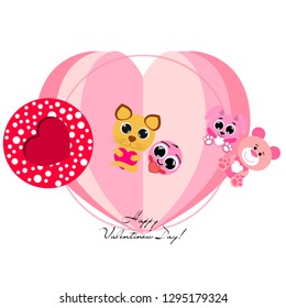 Valentine's Day, cat, bunny, bear, heart,smiley, vector background