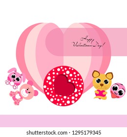 Valentine's Day, cat, bunny, bear, heart,smiley, vector background