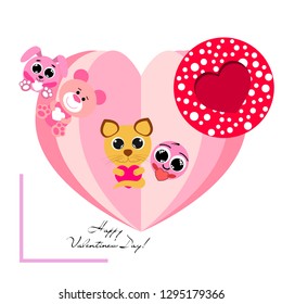 Valentine's Day, cat, bunny, bear, heart,smiley, vector background