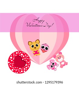 Valentine's Day, cat, bunny, bear, heart,smiley, vector background