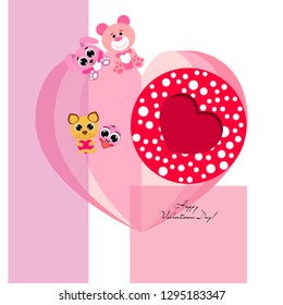 Valentine's Day, cat, bunny, bear, heart,smiley, vector background