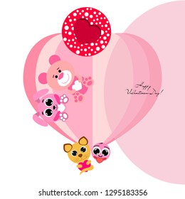 Valentine's Day, cat, bunny, bear, heart,smiley, vector background