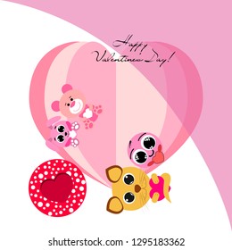 Valentine's Day, cat, bunny, bear, heart,smiley, vector background