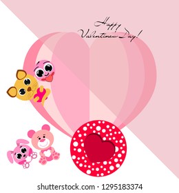 Valentine's Day, cat, bunny, bear, heart,smiley, vector background