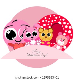 Valentine's Day, cat, bunny, bear, heart,smiley, vector background