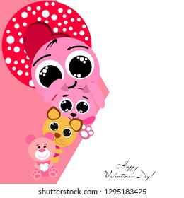 Valentine's Day, cat, bunny, bear, heart,smiley, vector background