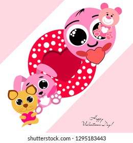 Valentine's Day, cat, bunny, bear, heart,smiley, vector background