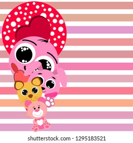 Valentine's Day, cat, bunny, bear, heart,smiley, vector background