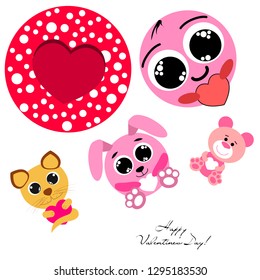 Valentine's Day, cat, bunny, bear, heart,smiley, vector background
