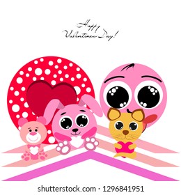 Valentine's Day, cat, bunny, bear, heart,smiley, vector background