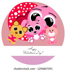 Valentine's Day, cat, bunny, bear, heart,smiley, vector background