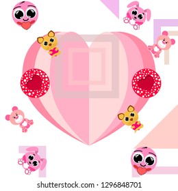 Valentine's Day, cat, bunny, bear, heart,smiley, vector background