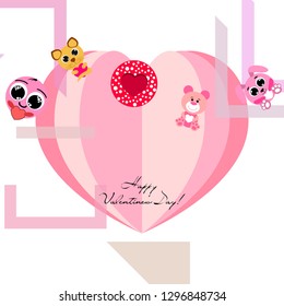 Valentine's Day, cat, bunny, bear, heart,smiley, vector background