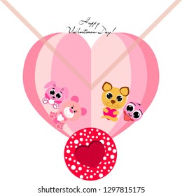 Valentine's Day, cat, bunny, bear, heart,smiley, vector background