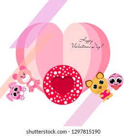Valentine's Day, cat, bunny, bear, heart,smiley, vector background