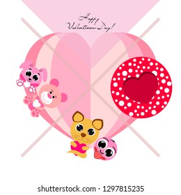 Valentine's Day, cat, bunny, bear, heart,smiley, vector background
