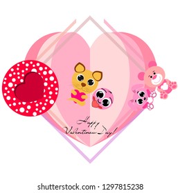 Valentine's Day, cat, bunny, bear, heart,smiley, vector background