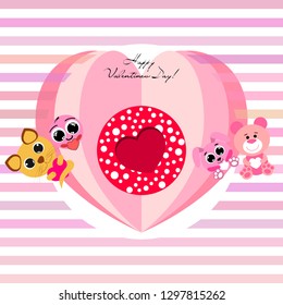Valentine's Day, cat, bunny, bear, heart,smiley, vector background