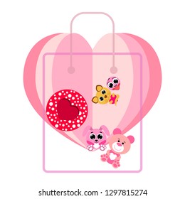 Valentine's Day, cat, bunny, bear, heart,smiley, vector background