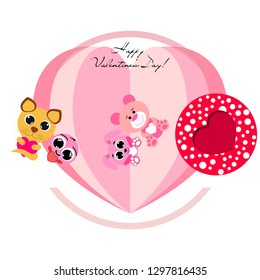 Valentine's Day, cat, bunny, bear, heart,smiley, vector background