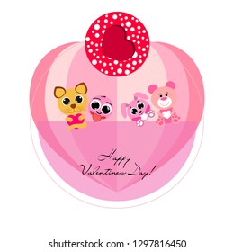 Valentine's Day, cat, bunny, bear, heart,smiley, vector background
