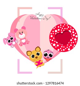Valentine's Day, cat, bunny, bear, heart,smiley, vector background
