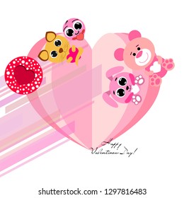 Valentine's Day, cat, bunny, bear, heart,smiley, vector background