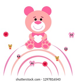Valentine's Day, cat, bunny, bear, heart,smiley, vector background