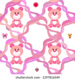 Valentine's Day, cat, bunny, bear, heart,smiley, vector background