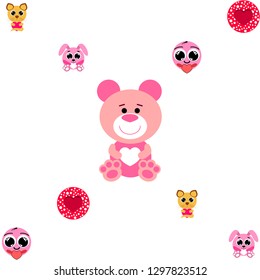 Valentine's Day, cat, bunny, bear, heart,smiley, vector background