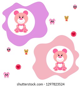 Valentine's Day, cat, bunny, bear, heart,smiley, vector background