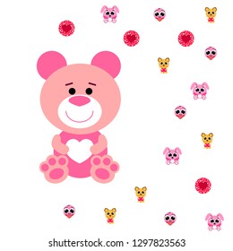 Valentine's Day, cat, bunny, bear, heart,smiley, vector background