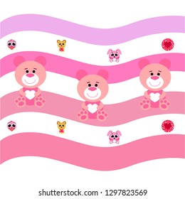 Valentine's Day, cat, bunny, bear, heart,smiley, vector background