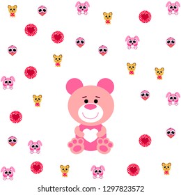 Valentine's Day, cat, bunny, bear, heart,smiley, vector background