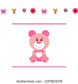 Valentine's Day, cat, bunny, bear, heart,smiley, vector background