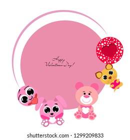 Valentine's Day, cat, bunny, bear and heart smiley vector background
