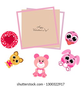 Valentine's Day, cat, bunny, bear, heart,smiley, vector background