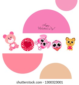 Valentine's Day, cat, bunny, bear, heart,smiley, vector background