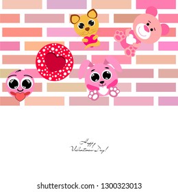 Valentine's Day, cat, bunny, bear, heart,smiley, vector background