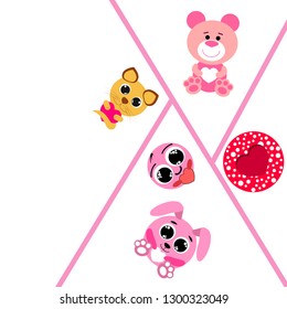 Valentine's Day, cat, bunny, bear, heart,smiley, vector background