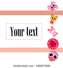 Valentine's Day, cat, bunny, bear, heart,smiley, vector background
