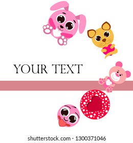Valentine's Day, cat, bunny, bear, heart,smiley, vector background