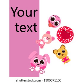 Valentine's Day, cat, bunny, bear, heart,smiley, vector background