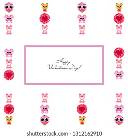 Valentine's Day, cat, bunny, bear, heart,smiley, vector background