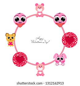 Valentine's Day, cat, bunny, bear, heart,smiley, vector background