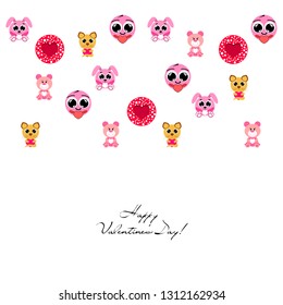 Valentine's Day, cat, bunny, bear, heart,smiley, vector background